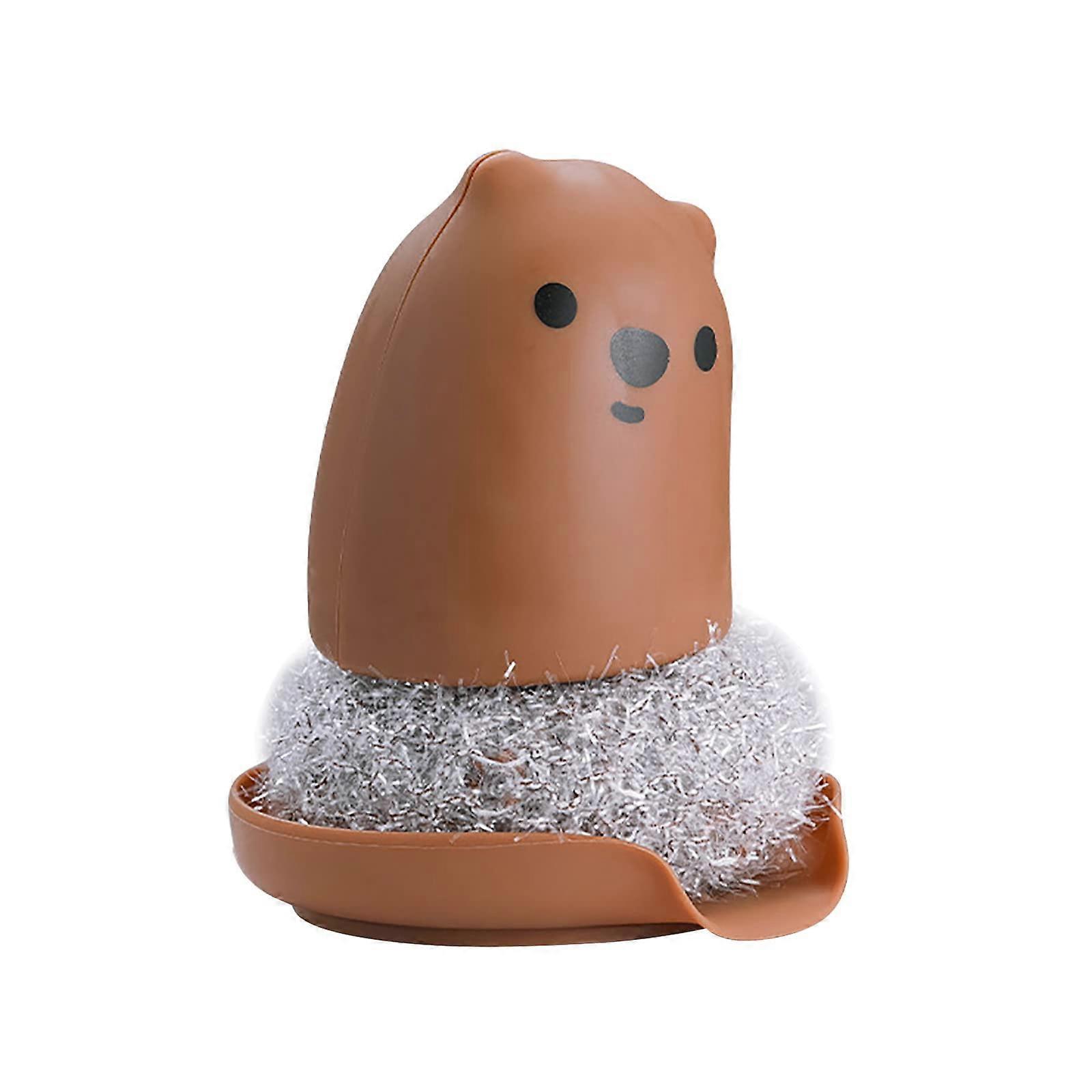 Handle brush for cleaning, practical pan tool, kitchen brush, scrubber, pot cleaning brush (Brown, One Size)