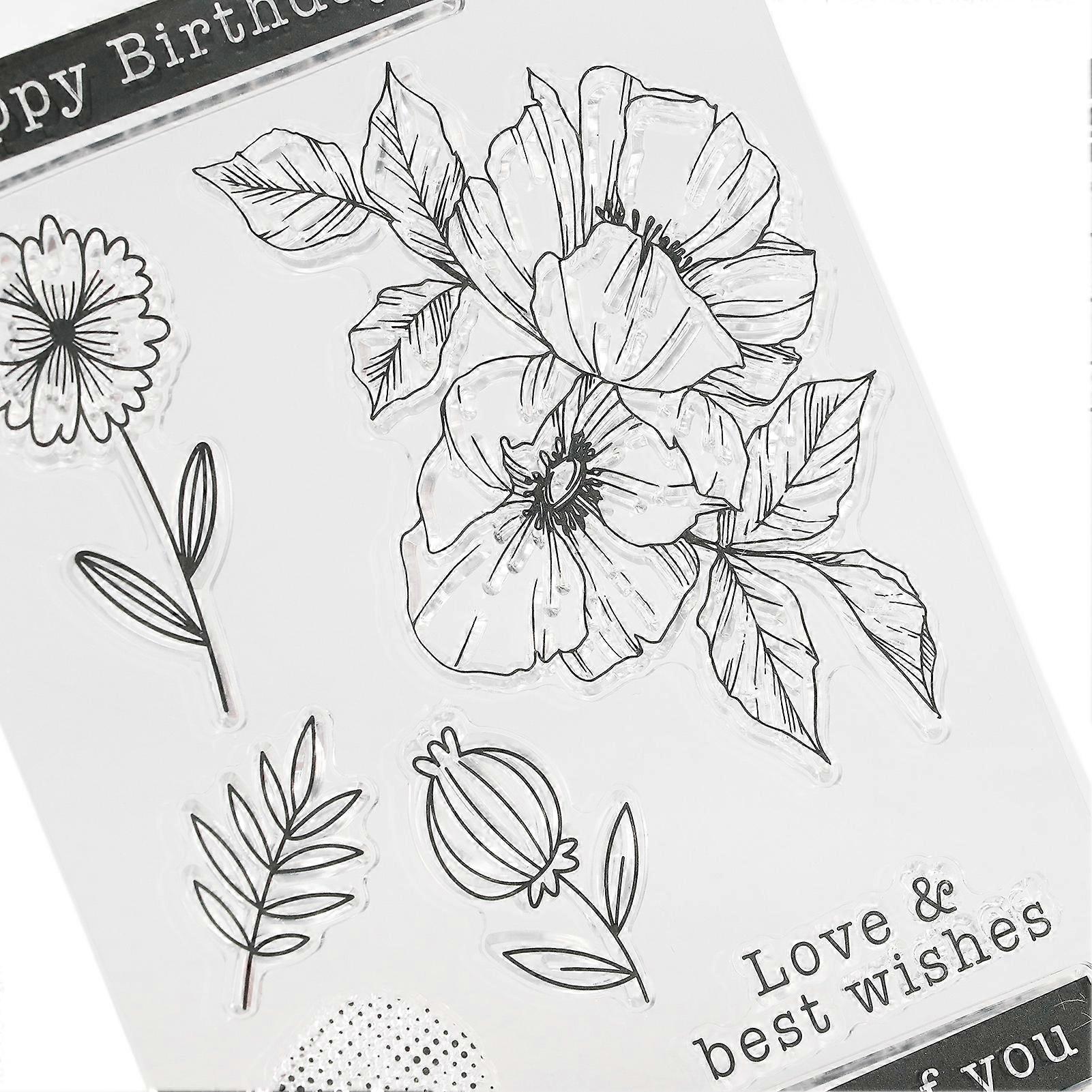 4Pcs Flower Stamps Transparent Simple Operation Safe Reusable TPR Clear Stamps Set for Card Photo Album
