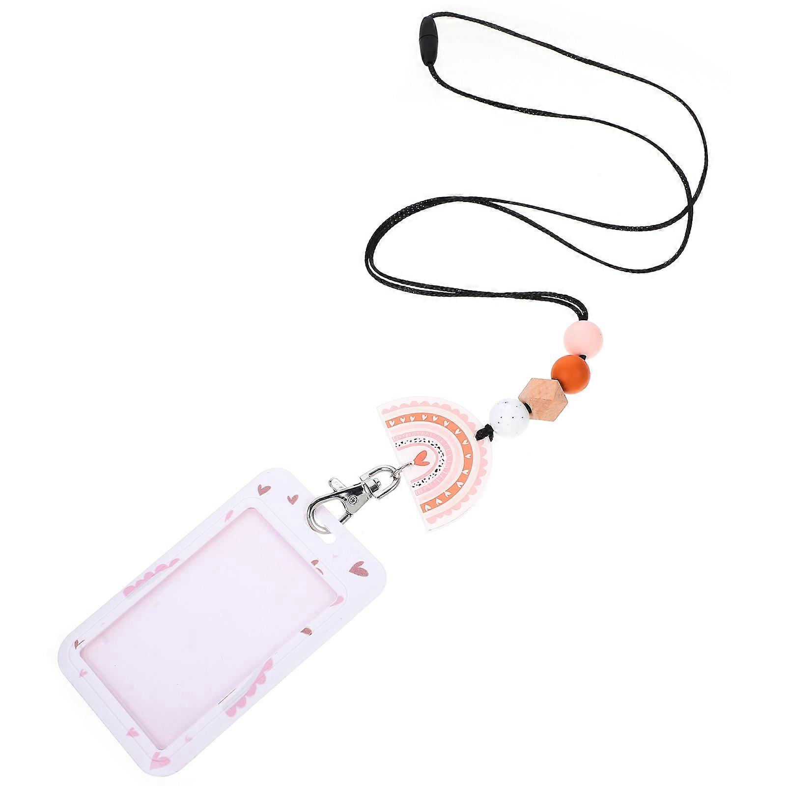 ID Card Lanyard Badge Cover Clear Front Window For Teachers Office Use Silicone 1Set