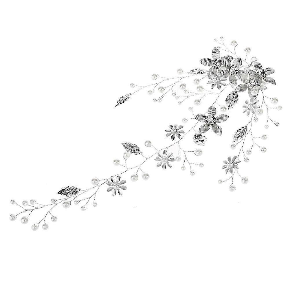 Silver Floral Headdress with Pearls for Brides   Elegant Wedding Hair Band for Women, Suitable for Parties, Festivals and Daily Use
