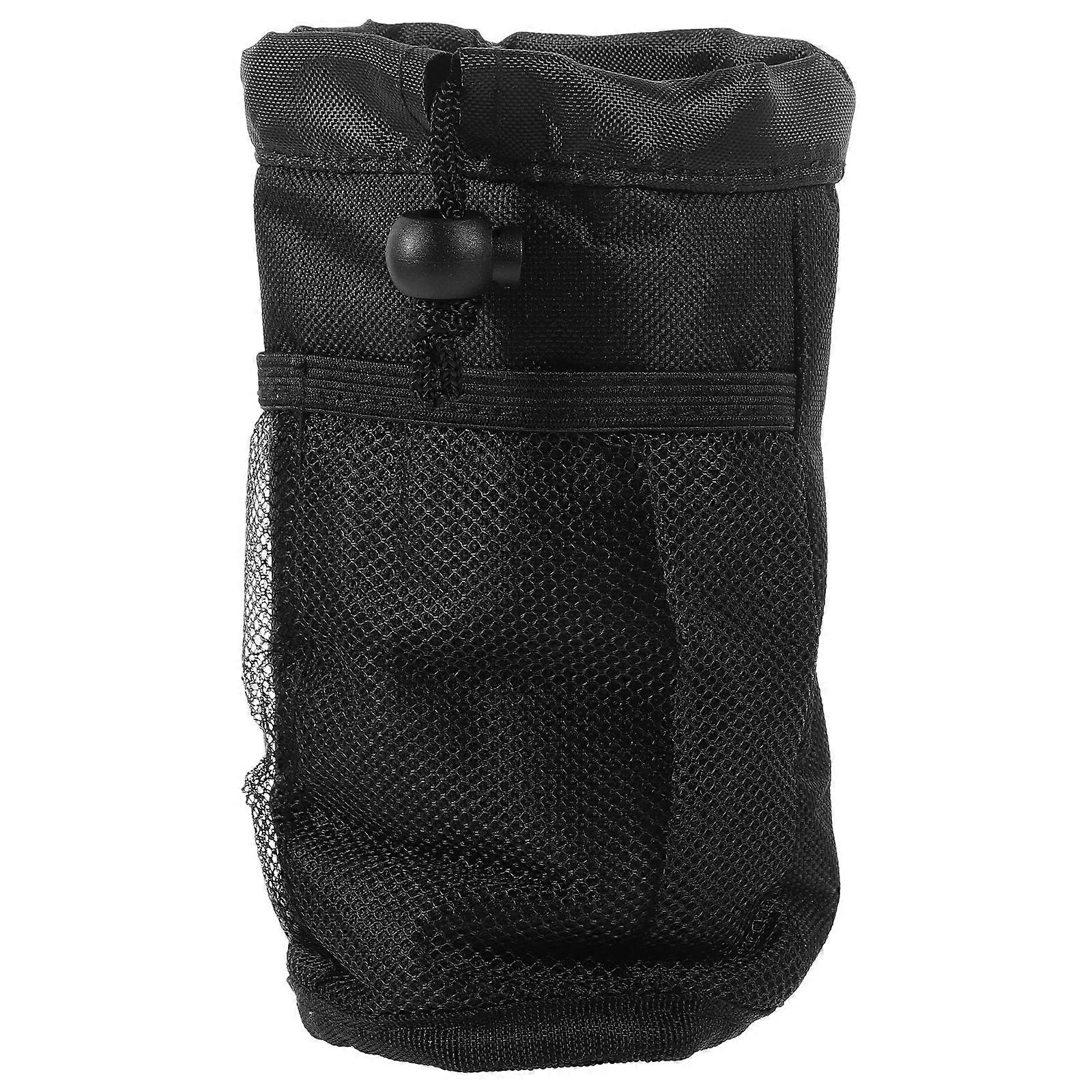 Insulated Water Bottle Carrier Bag with Adjustable Shoulder Strap and Durable Mesh for Hiking, Travel, and Camping – Black