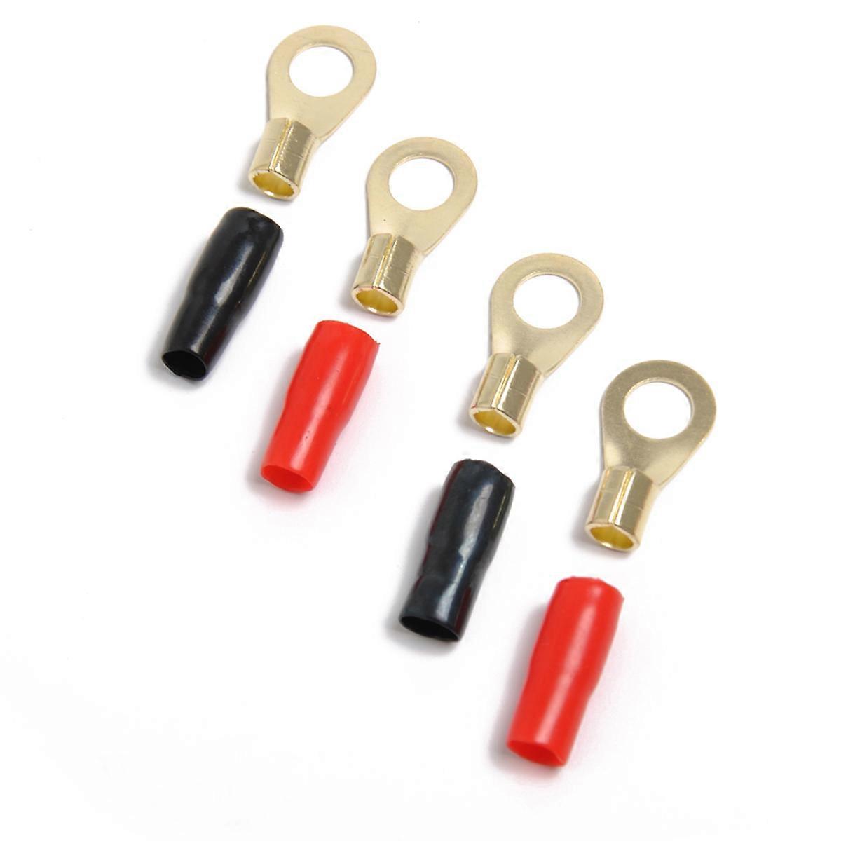 5 Pairs Copper Tin Plated 8 Gauge Crimp Terminals Connectors with Red Black Boots for Speaker Wire