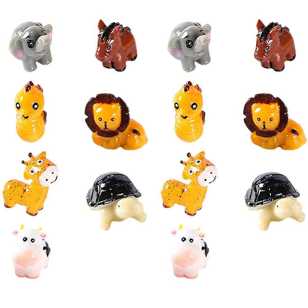 Animal Figures Small Model Resin Figurine Fairy Tale World Decor Mini Size 3.5X3X1.5CM Doll House Landscape 14Pcs
