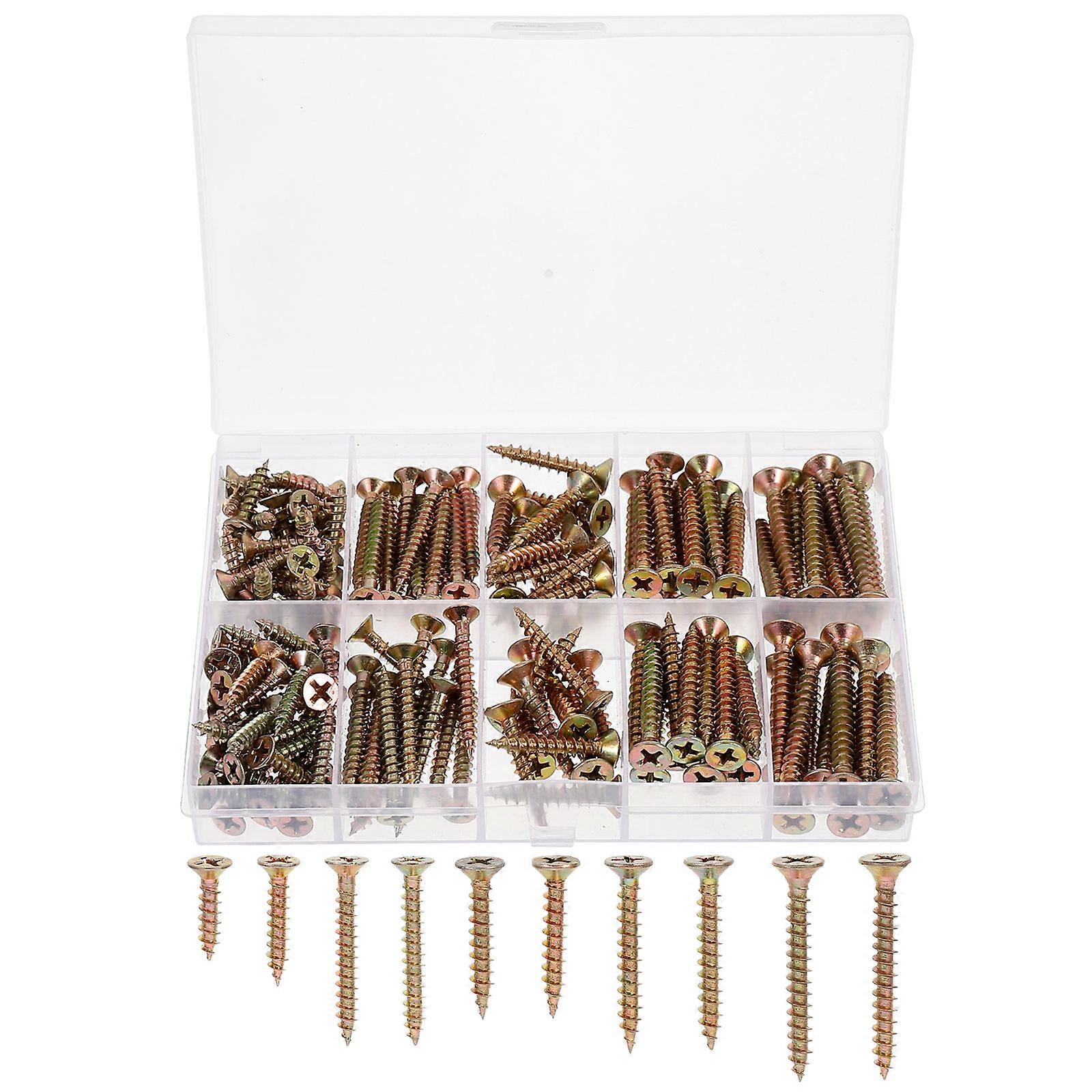 165pcs Self Drilling Wood Screws with Color Plating for Easy Installation – Ideal for Furniture, Doors, and Stair Posts