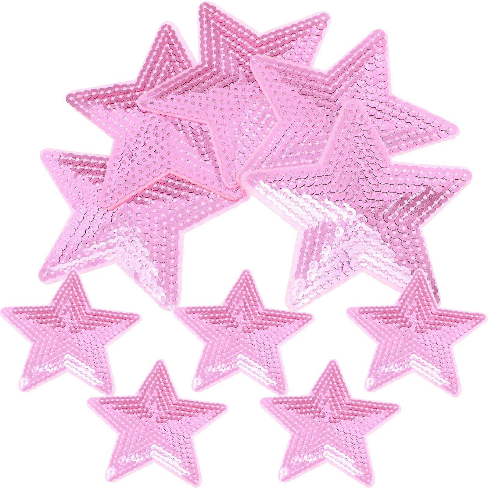 Pink Star Shape Embroidery Patches for Clothing Decoration with Polyester and PET Beads 10 Pieces