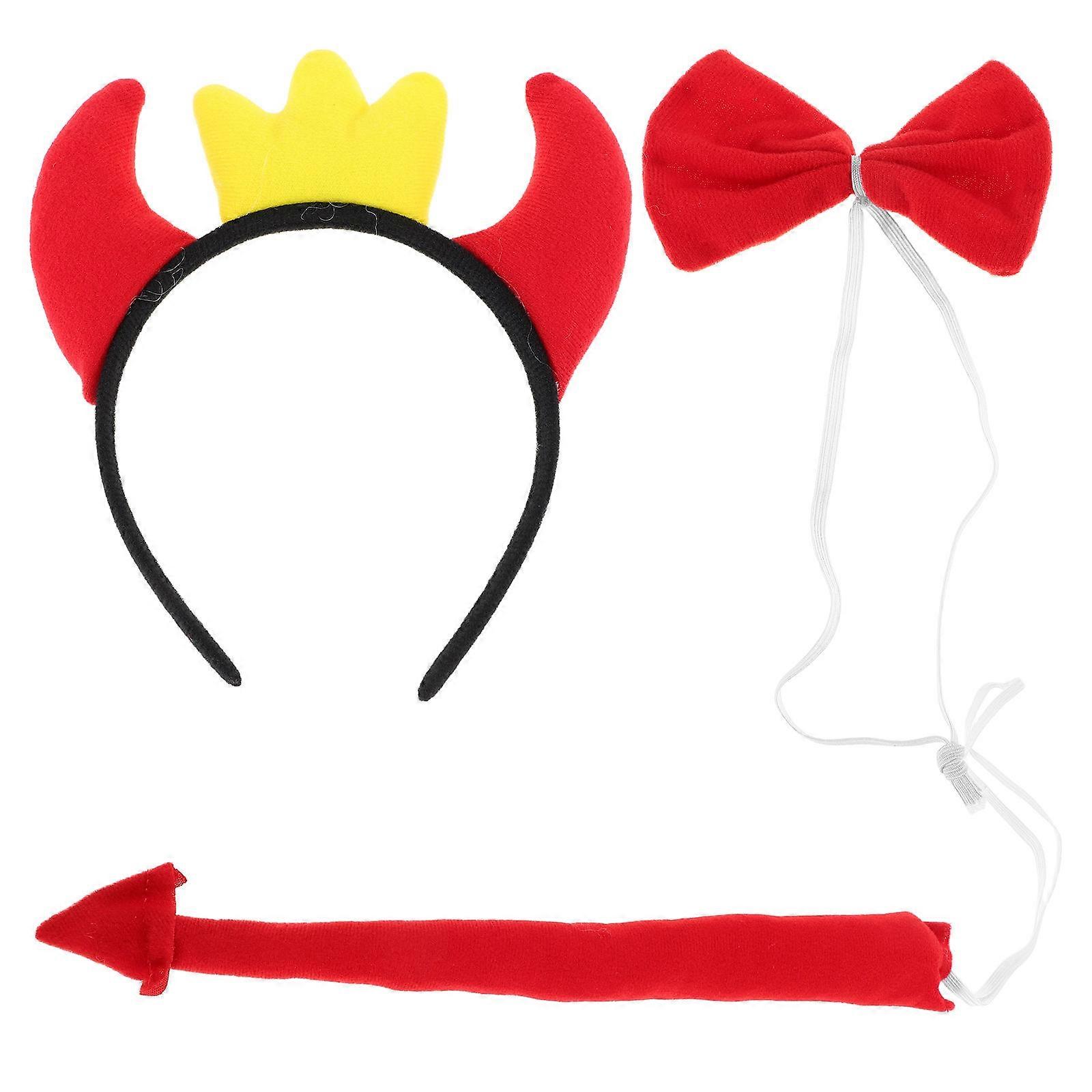Halloween Demon Horns Headband with Tail & Bowtie – Comfortable Cosplay Accessory for Men and Women, Durable Costume Decoration for Masquerade and