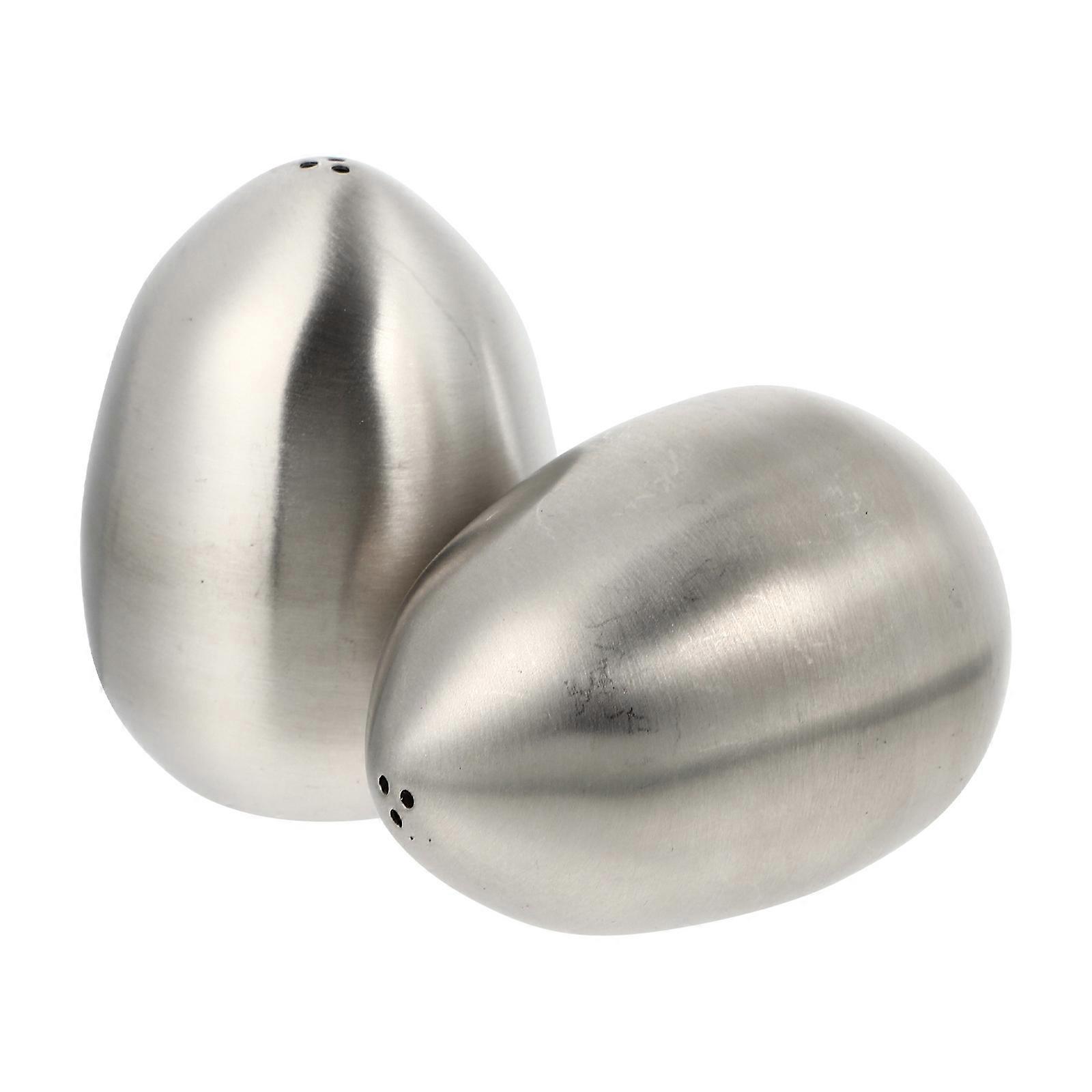 Condiment Jars With Lids 2Pcs Egg-shaped Stainless Steel Spice Holders Suitable For Kitchen Use With Sleek Silver Appearance
