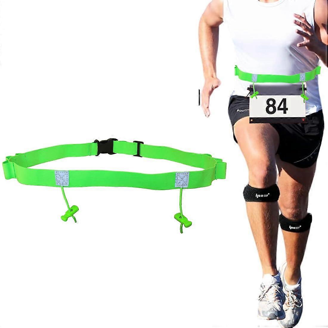 Triathlon Race Number Band Running Belt with 6 Rings and Number Holder, Green Bum Bag for Marathon Cycling and Running, 2 Pieces