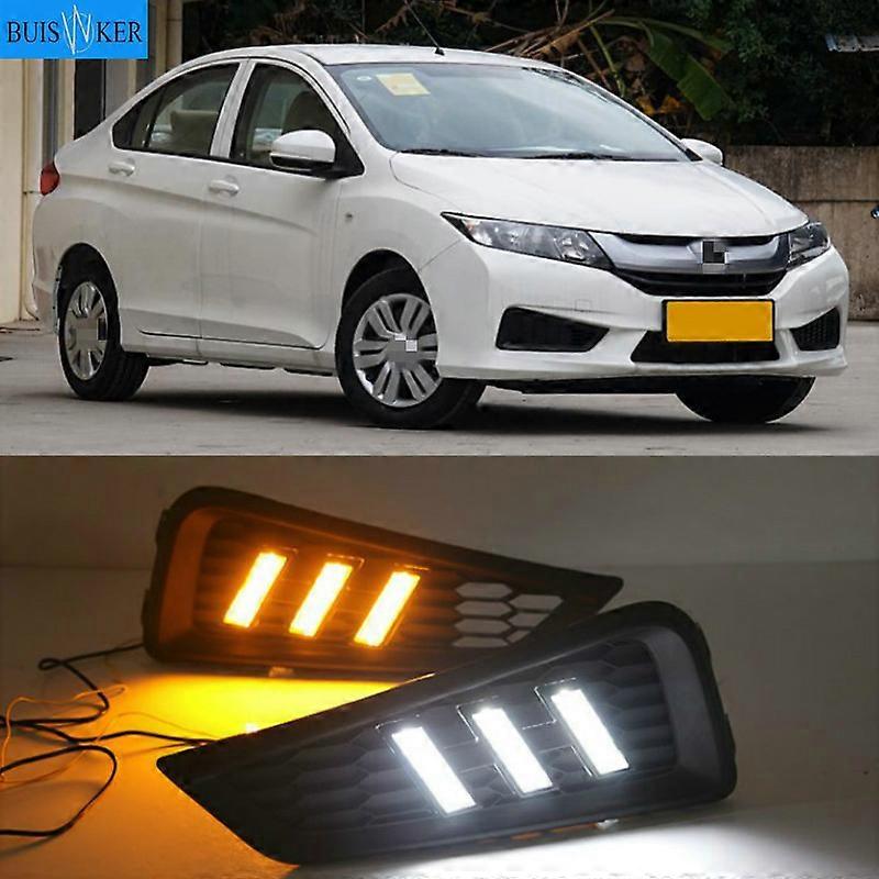 Applicable 1 Set DRL Daytime Running Lights Daylight 12V ABS Fog Lamp Cover With Turn Yellow Signal Light For Honda City 2015 2016