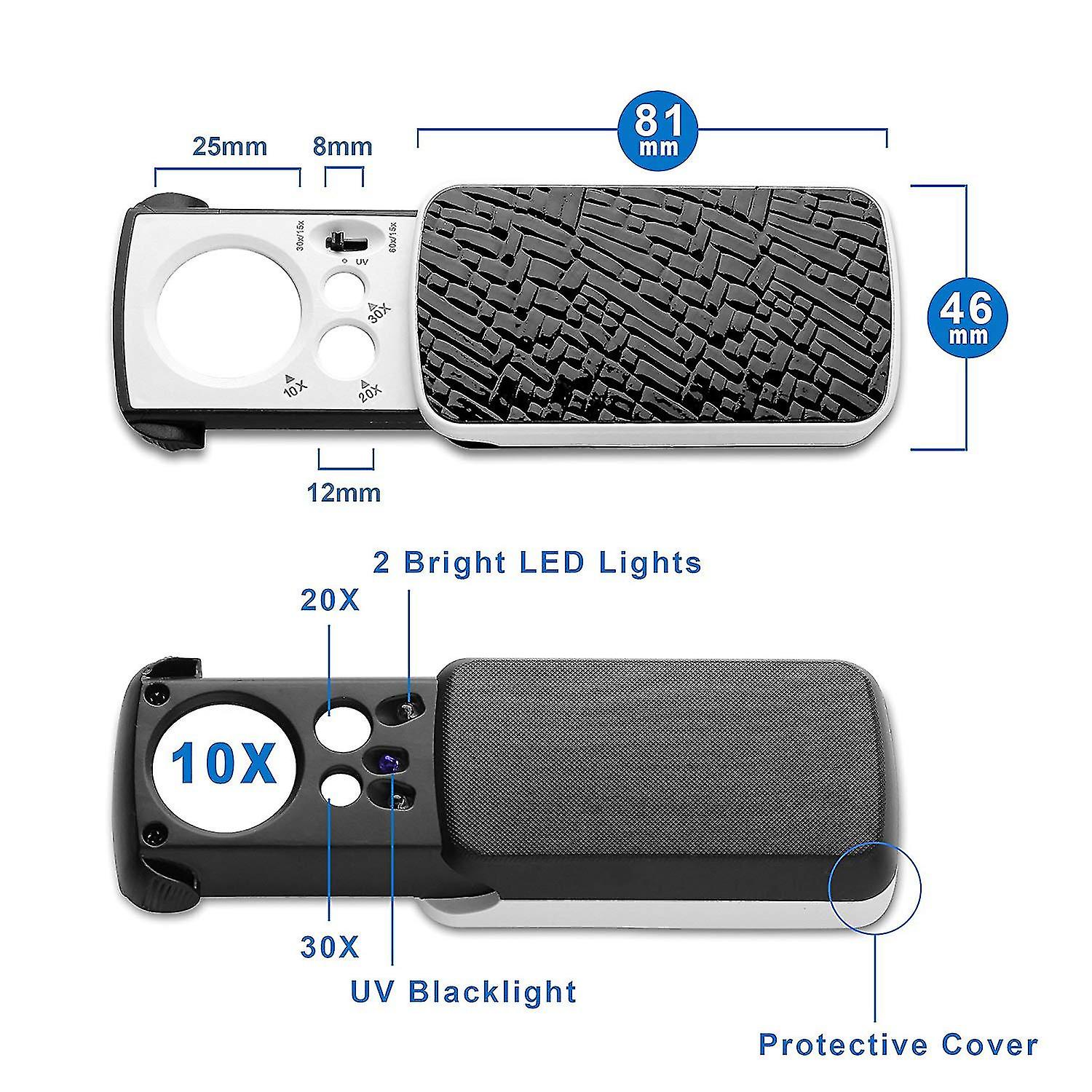 Afunta Schmucklupe 30X 60X 90X Mit LED Licht - Taschenlupe Für Edelsteine, Münzen, Briefmarken