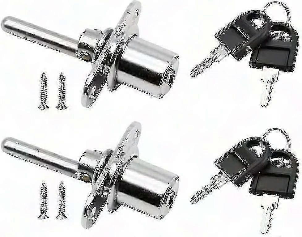 2-Pack Cabinet Drawer Locks with Key for Furniture, Filing Cabinets, Showcases - 16mm Diameter, 61mm Length (Silver)