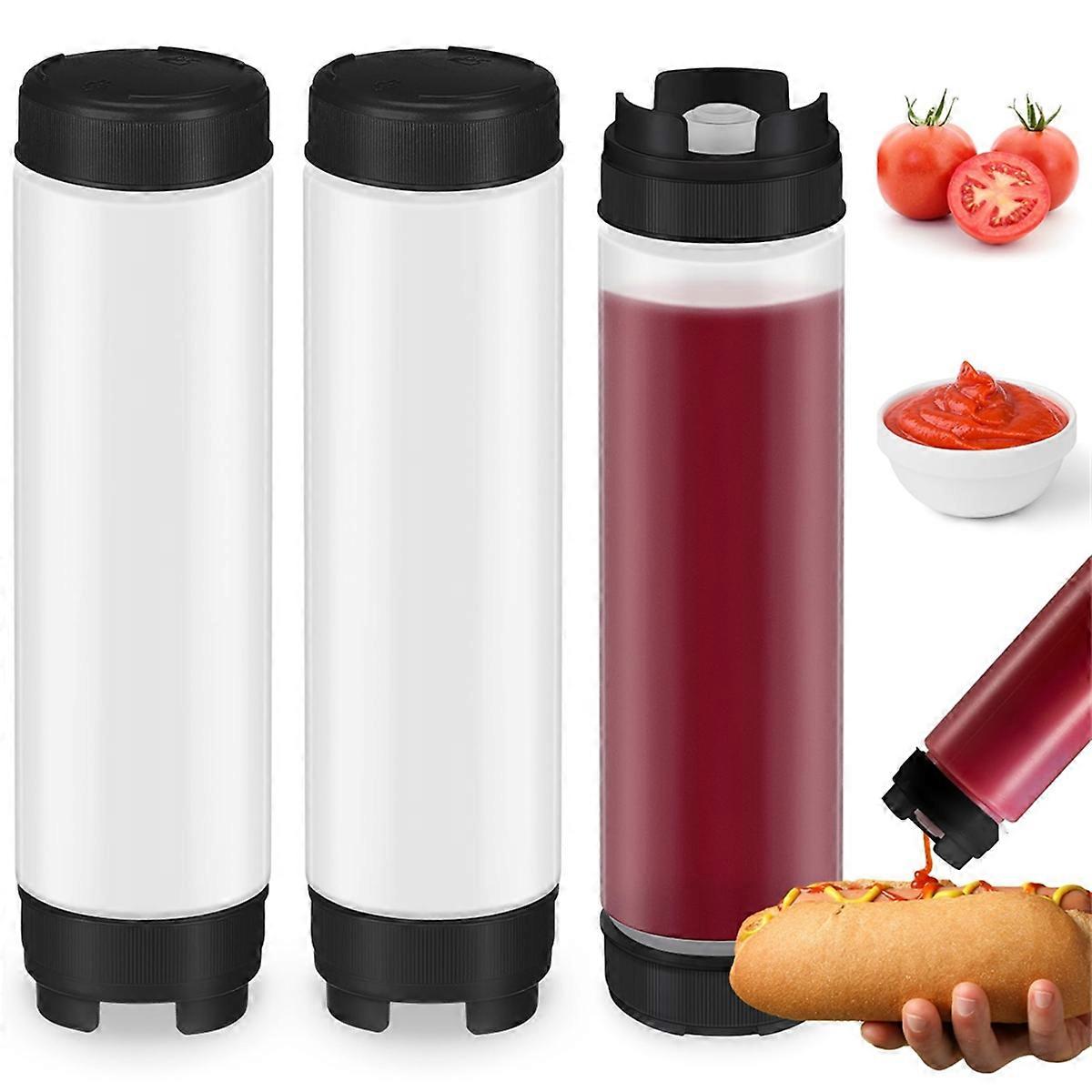 3 Pcs 16 Oz Condiment Squeeze Bottles Inverted Plastic Squeeze Bottle for Sauces Refillable Tip Lar
