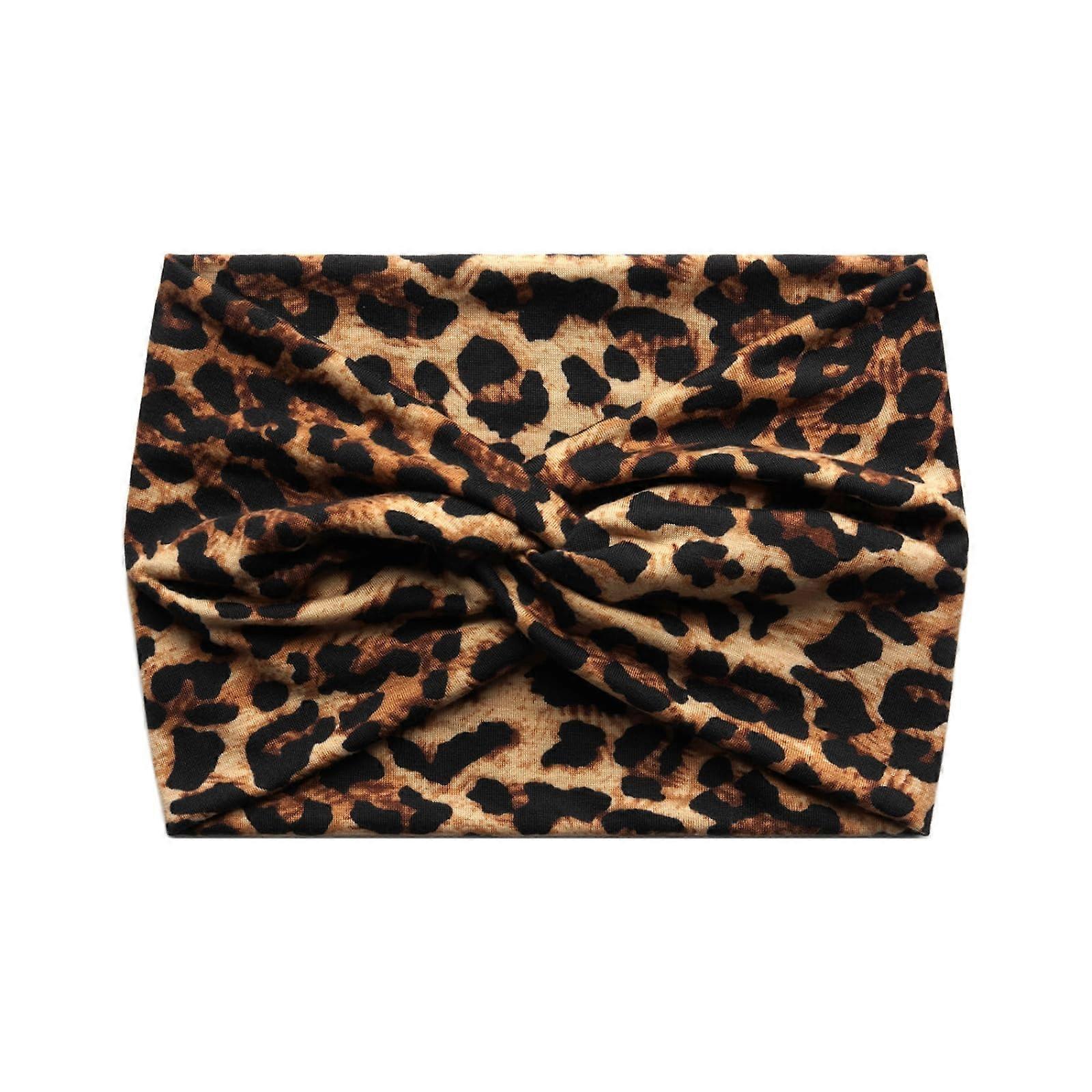 Printed Cross Yoga Headband,Wide Elastic Boho Twist Headbands for Women,Non Slip Soft Fabric Workout Hair Accessories Leopard print