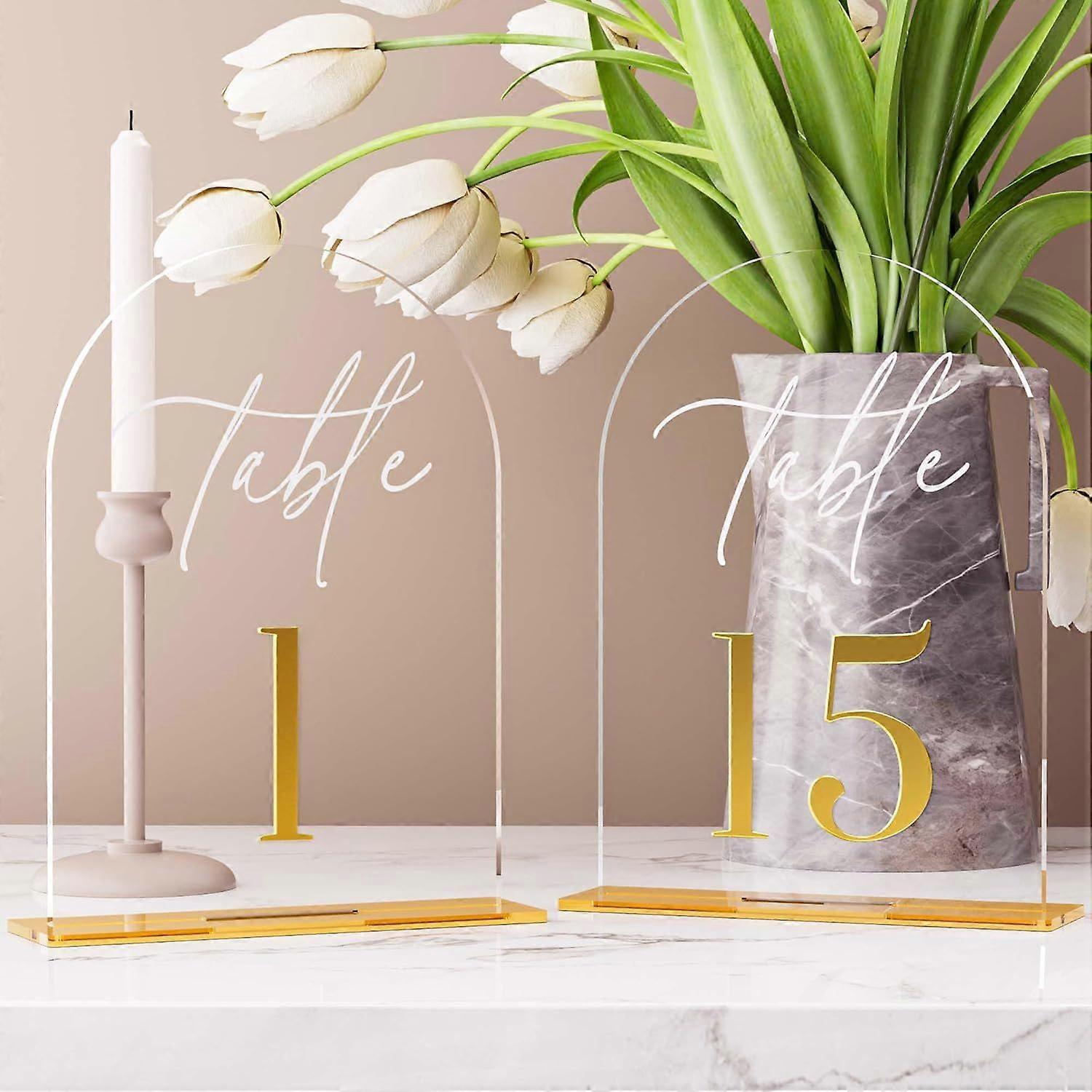 Arch Wedding Table Numbers 1-15 w/Stand, Gold 3D Table Numbers for Reception -