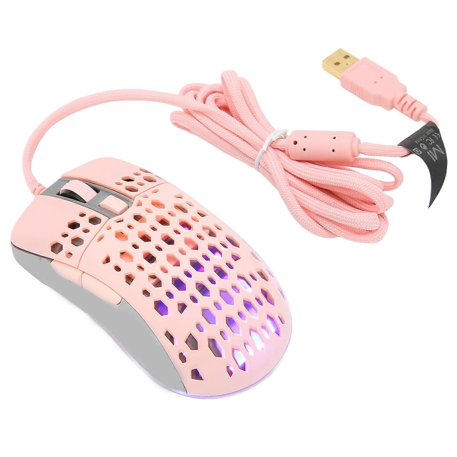 Adjustable DPI RGB Backlight Lightweight Gaming Mouse with Beehive Shell in Pink