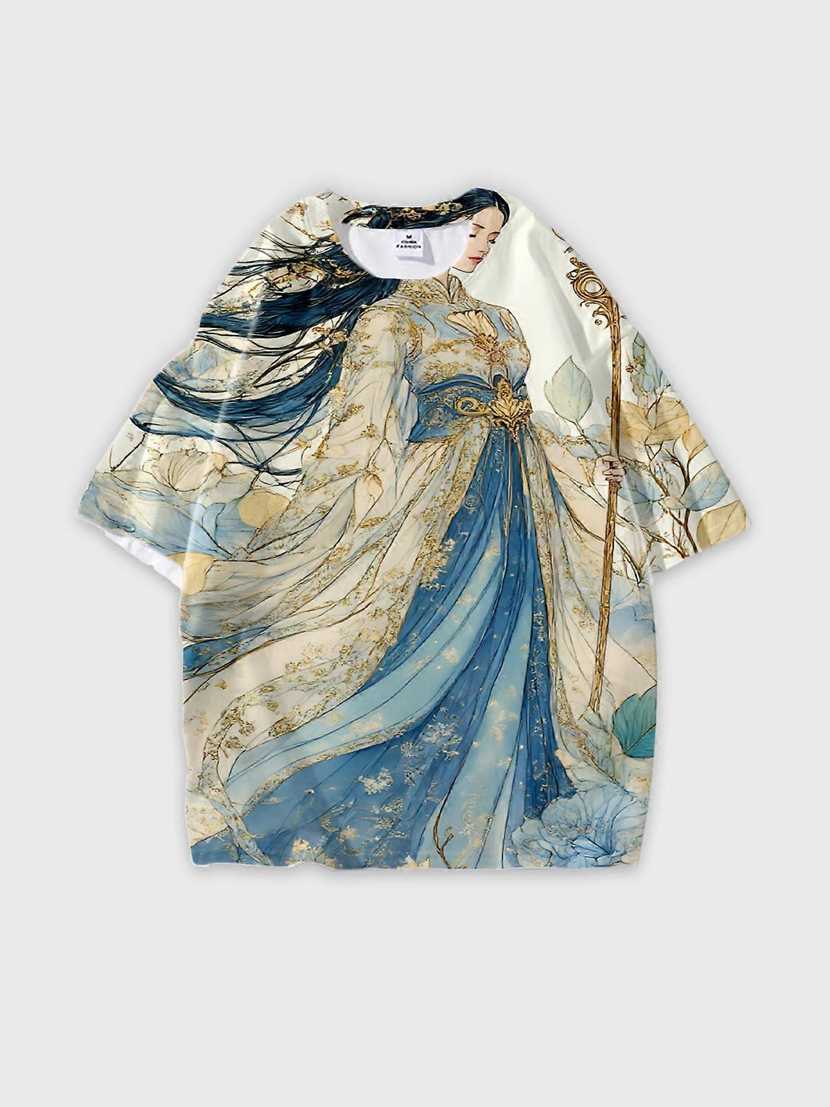 T-Shirt Round Neck, Loose Short Sleeve Pattern Graphic Tee, Unisex Summer Casual Top V2408