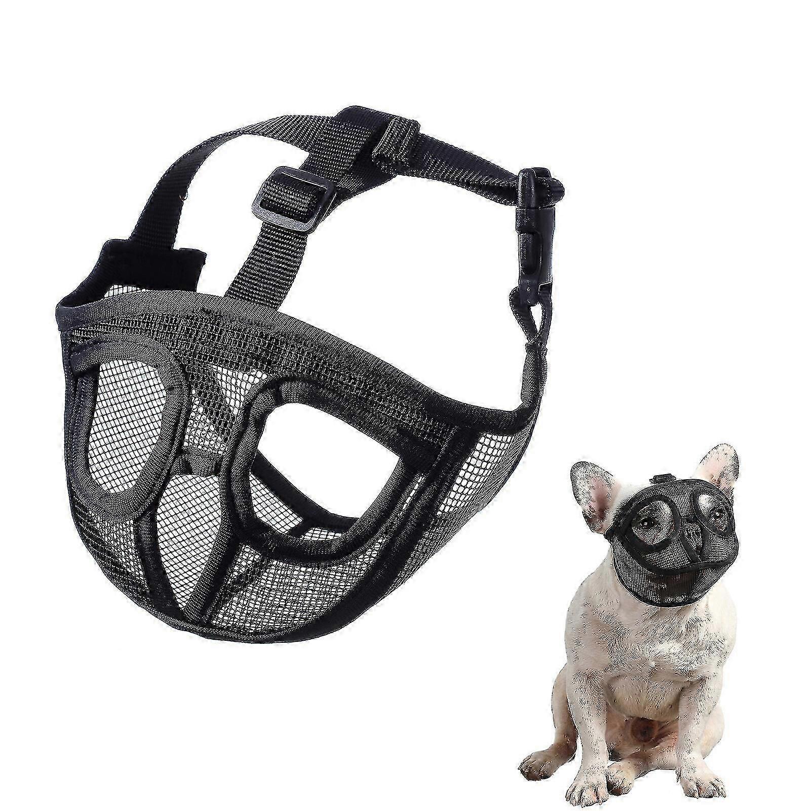 Short Snout Dog Muzzle Bulldog Muzzle Drinkable Adjustable Breathable Mesh for Training Biting Barking