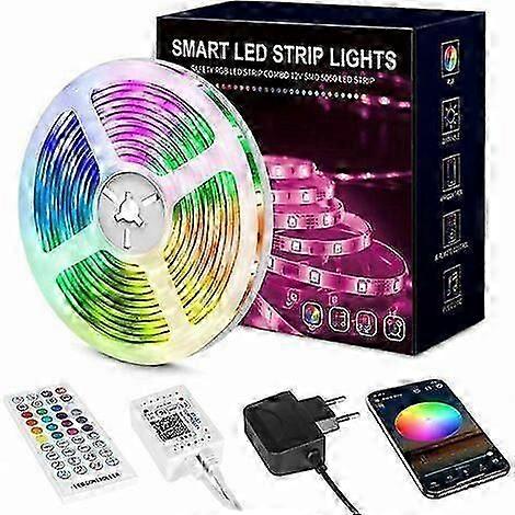 Ruban Led 15m, Led Chambre Multicolore Bande Led 5050 RGB Lumière Led, Bandeau Led Avec TLCommandeBluetooth App Pour ContrLer La Ruban Led En Synchron