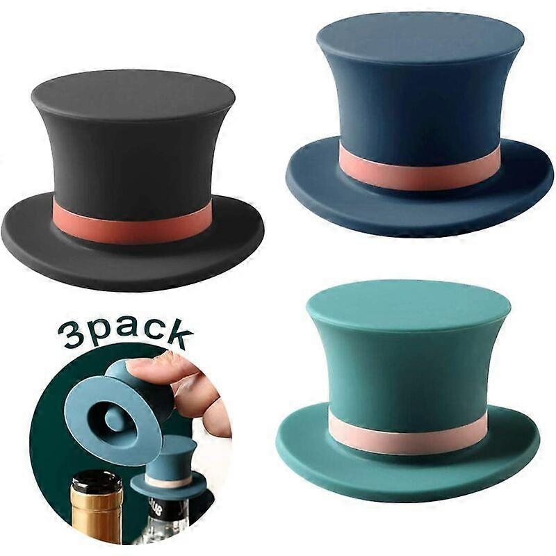 3 Pack Silicone Vacuum Wine Bottle Stoppers for Wine Bottle, Top Hat