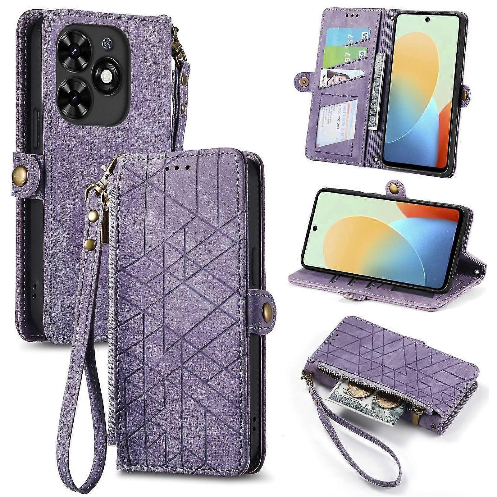 Geometric Zipper Wallet Side Buckle Leather Phone Case For Tecno Spark Go 2024 2025