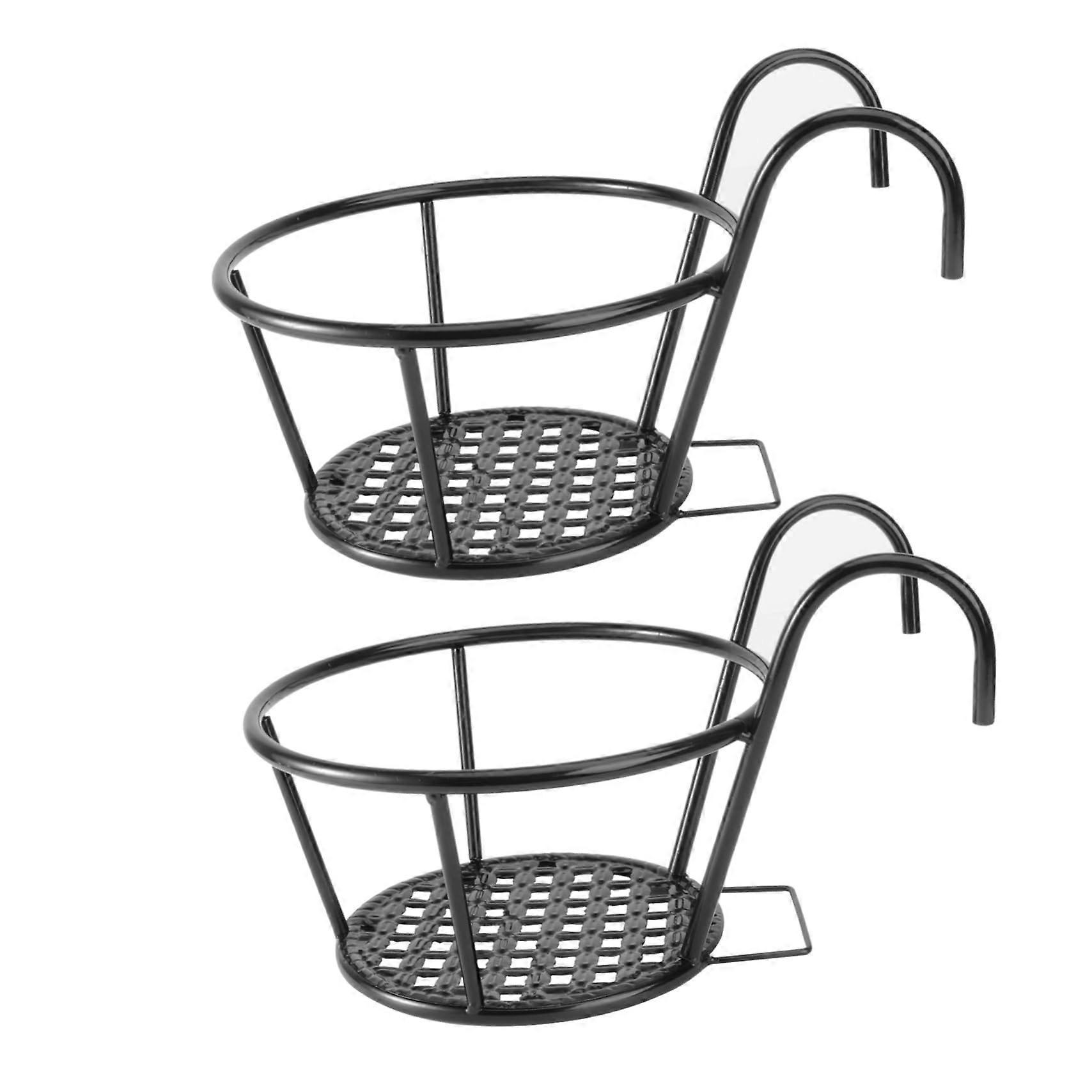 Black Iron Art Hanging Flowerpot Bracket 2 Pack Planter Stand With Easy Mobility For Windowsills, Balconies, Garden