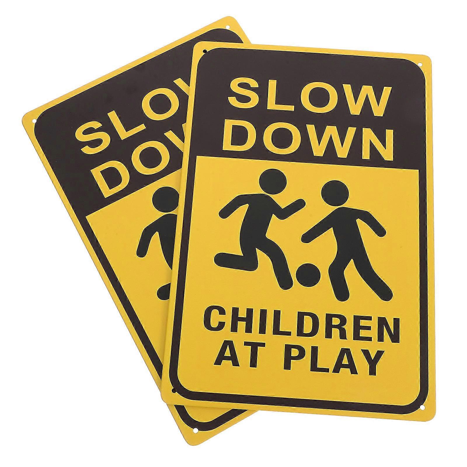 Traffic Awareness Slow Down Sign Safety Sign for Children Street Lawn Community Areas Iron 2Pcs