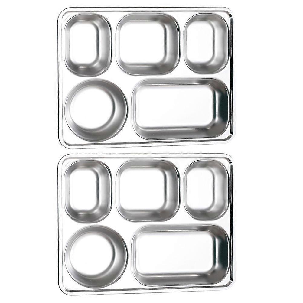 Divided Snack Plate Homes Stainless Steel Balanced Meal Accommodation Silver 2Pcs