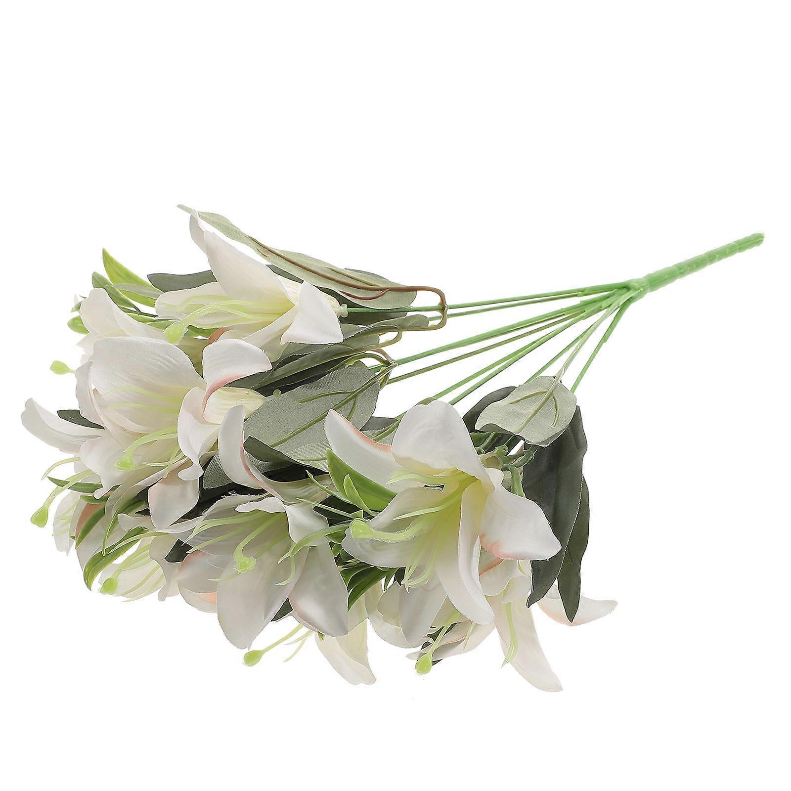 Decorative Lily Bouquet for Home Office 3Pcs Artificial White Flowers