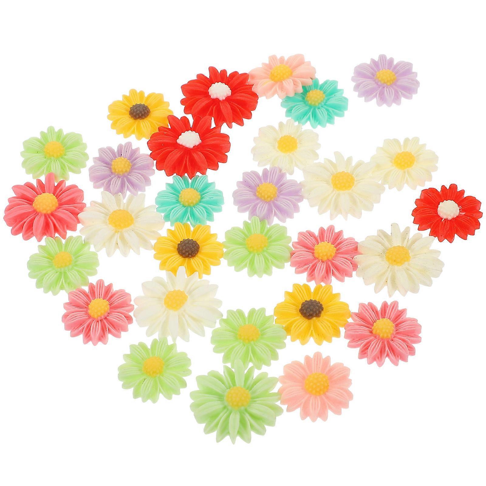 Cartoon Daisy Resin Charms for Hair Clip DIY Decoration 30Pcs Set