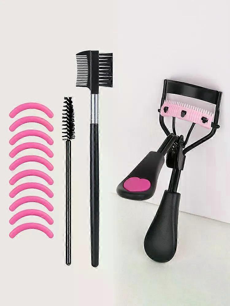 Portable eyelash curler with 10 silicone pads &1 spiral comb &1 eyebrow comb eyelash brush which does not harm eyelashes