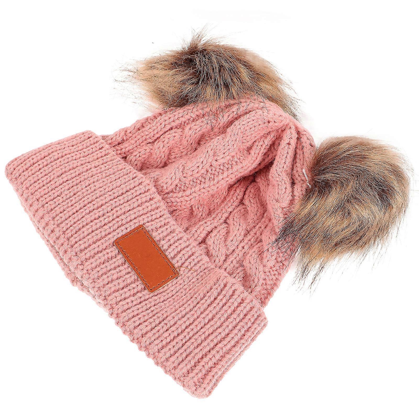 Knitted Hat for Kids Double Pompom Crochet Hat for Warmth