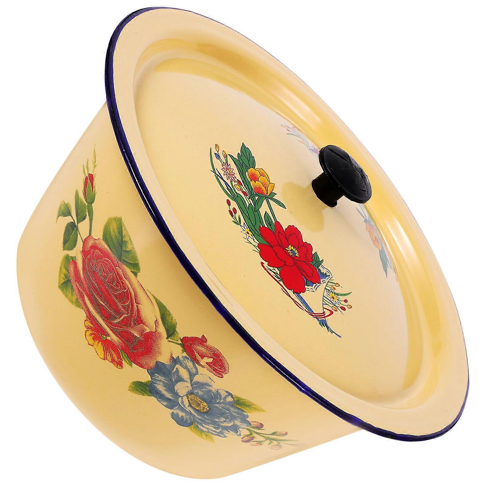 Old Type Basin Enamels Basin for Storage Use 3Pcs Light Yellow Set