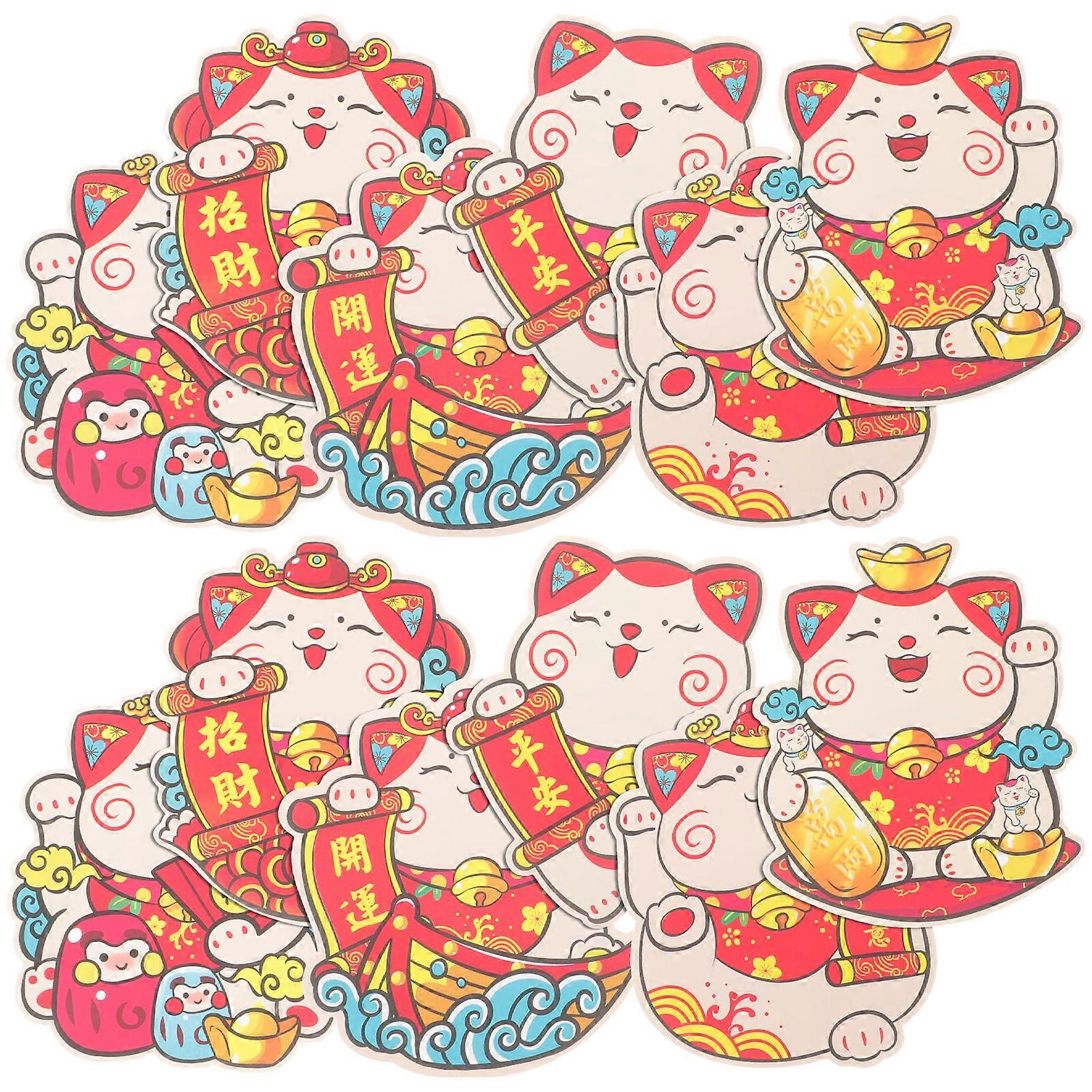 Lunar New Year Red Envelopes 12Pcs Traditional Design Cat Money Packet Assorted Colors Perfect for Chinese New Year Celebrations