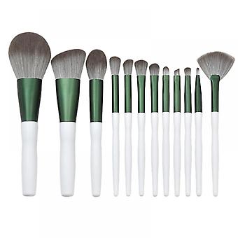 Veeki 12 Glass Green Wooden Handle Makeup Brush Set Bowling Ball Handle Loose Powder Eye Brush Makeup and Beauty Tools
