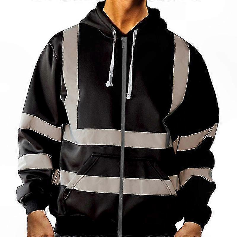 High Visibility Hooded Sweatshirt for Men Workwear Zip-Up Jumper Top