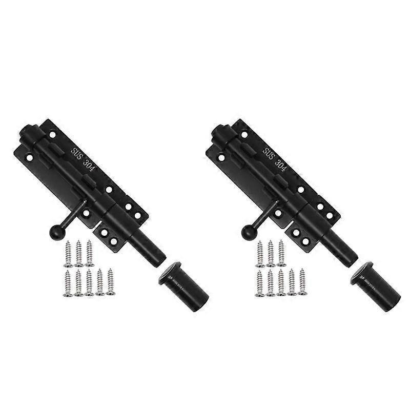 2X Heavy Duty Slide Bolt Gate Latch with A Padlock,Horizontal Bolt Latch Floor Latch Hardware and Lockable(Black,6 Inch)