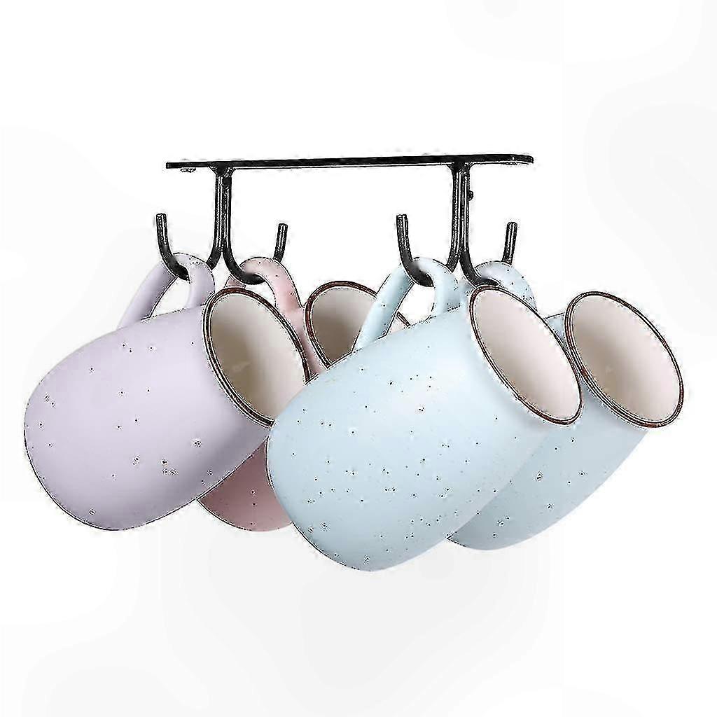 Space-Saving Mug Hooks, 2-Pack Black Metal Rack for Cabinets and Shelves