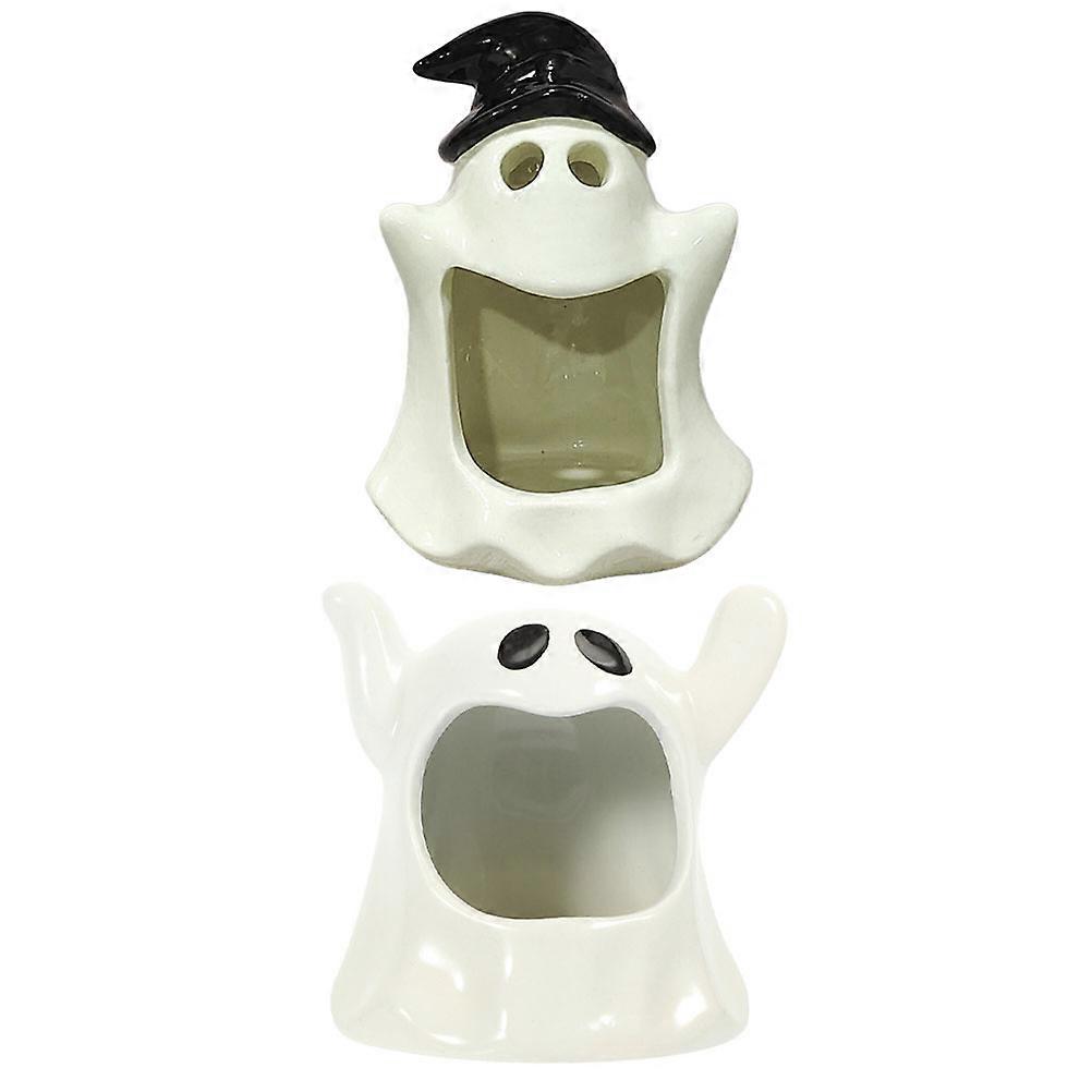 Halloween Candle Holder Ceramic Ghost Shape for 4Pcs Tealight Use