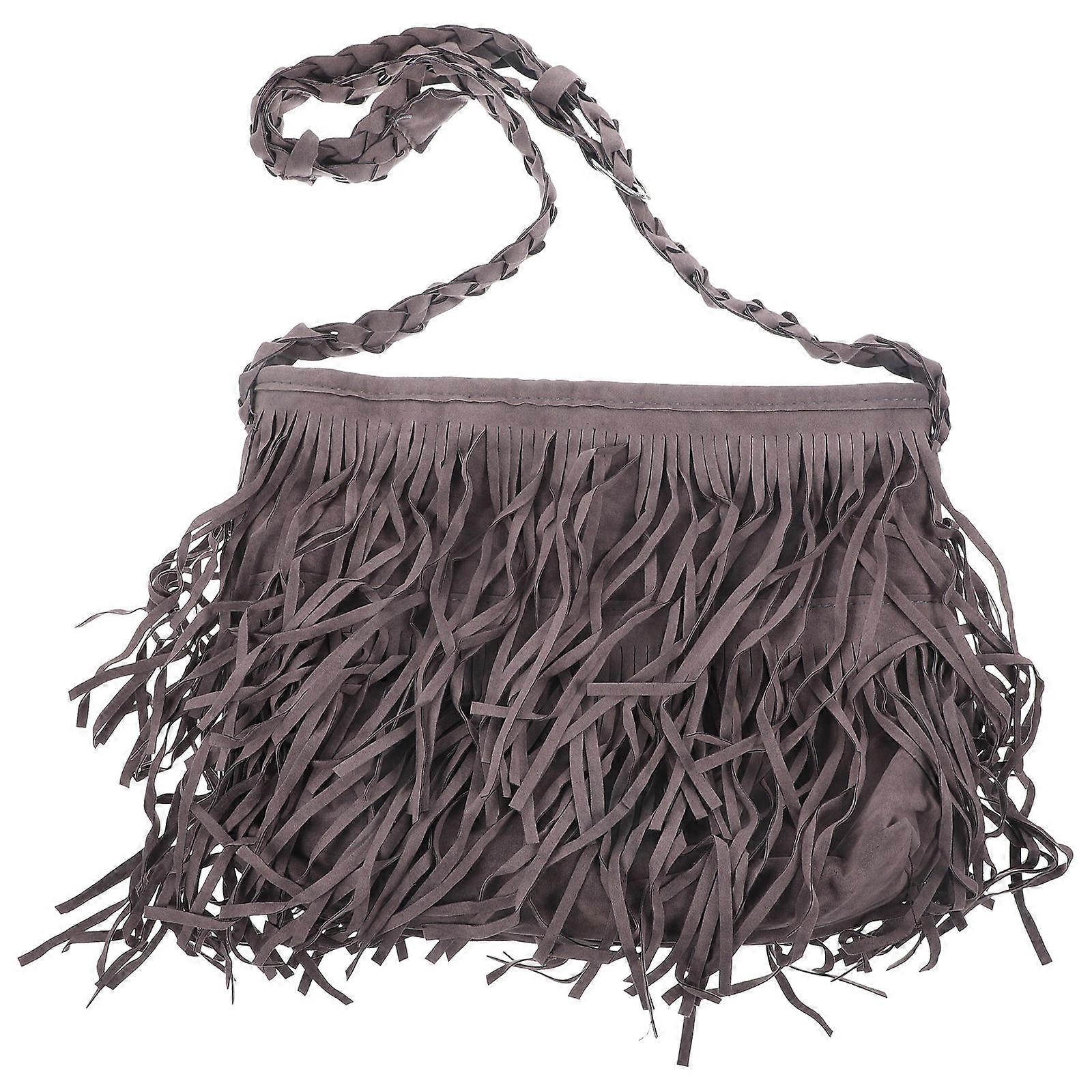 Ladies Shoulder Bag Tassel Shoulder Bag Women Daily Use Grey 34x29x11cm Storage 1Pack