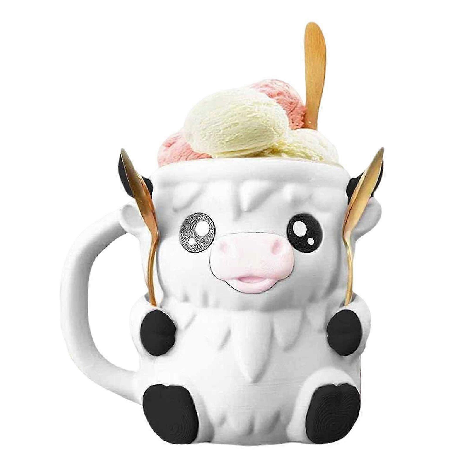 מחזיק גלידת פרה היילנד, מיכלי גלידה חמודים של בעלי חיים עם כף וידית, מתנות פרה בהיילנד