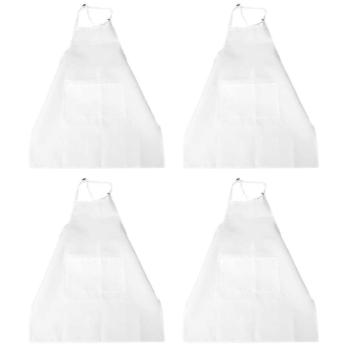 4 Pack Bib Aprons with 2 Pockets Adjustable Chef Apron , White