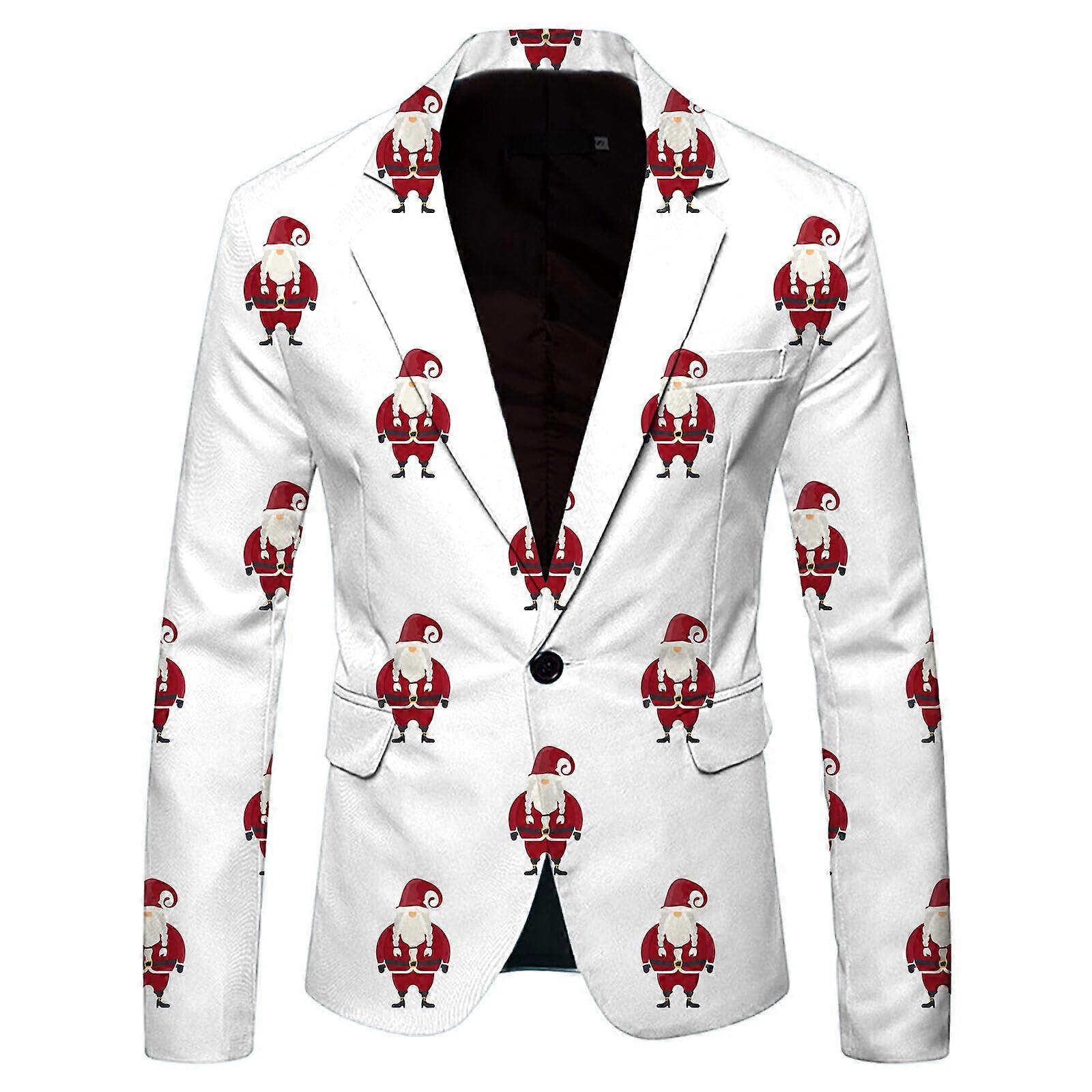 Christmas Jacket Men's One Button Suit Jacket Modern Performance Party Blazer Comfort Fit White Size L