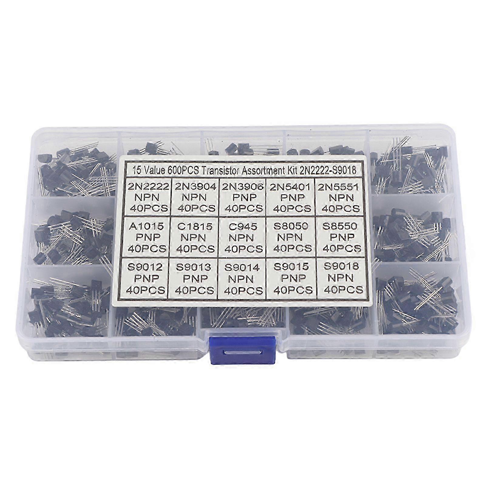 600Pcs 15 Types Mixed Transistors TO92 Assortment Transistor Box Kit