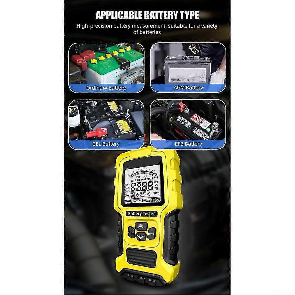 25-26 Car Battery Tester Red 12V/24V LeadAcid Battery Test Large LCD Display Compatible Flooded EFB AGM FlatPlate