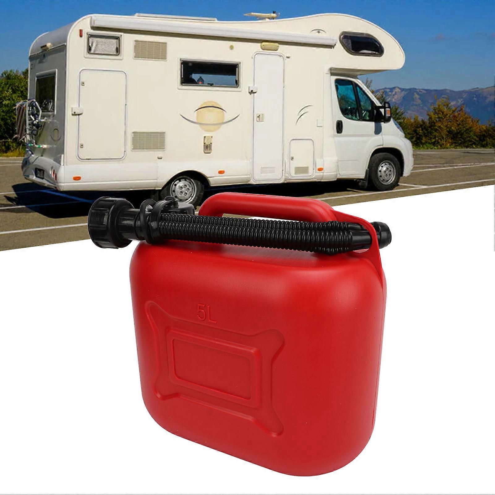 Gas Can 5L 1.3 Gallon ABS Leakage Free Red Portable Gasoline Container with 27cm Outlet Pipe 
