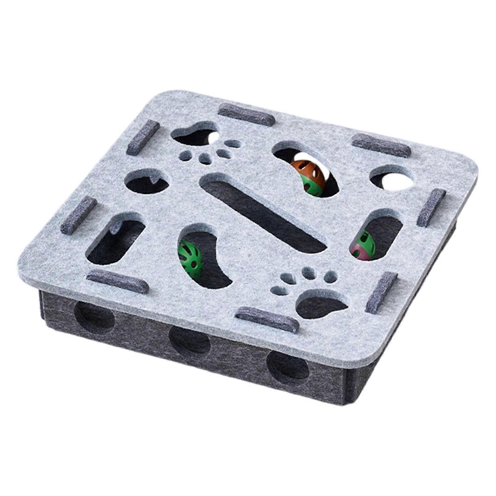Cats Challenge Maze Box With Bells Ball Scratch Resistant Felt Puzzle Toy for Boredom Cats Entertainment Engaging Toy  Gray