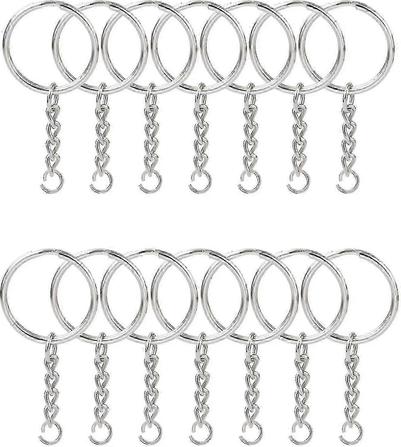 Metal split key ring with chain - 1 inch silver keyring with open jump ring