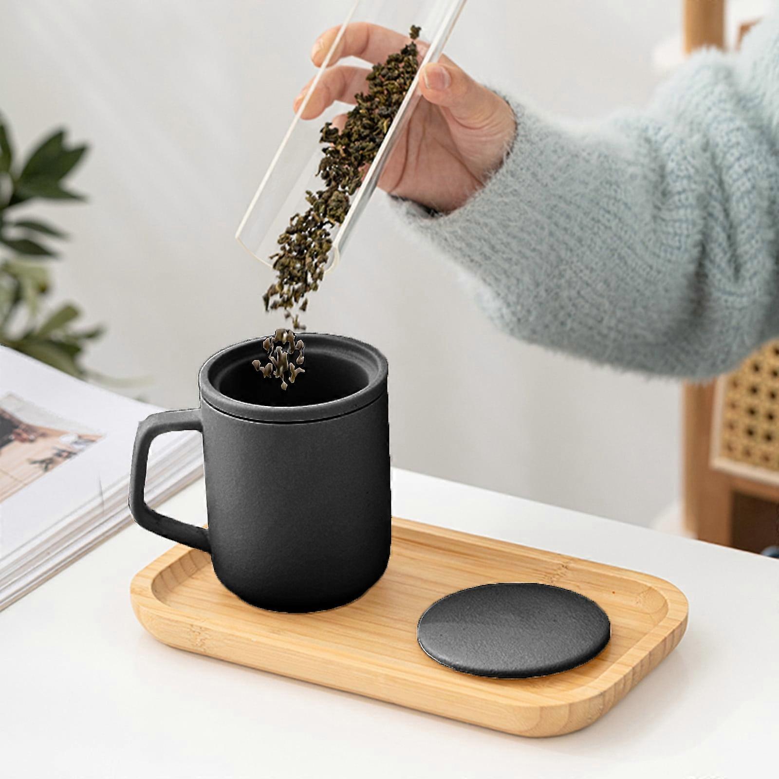 DMDUOU Mark Cup, Ceramic Mug with Lid & Filter, Compatible with Office Use, Stylish Matte Black, Heat-Resistant, Multi-Functional Design