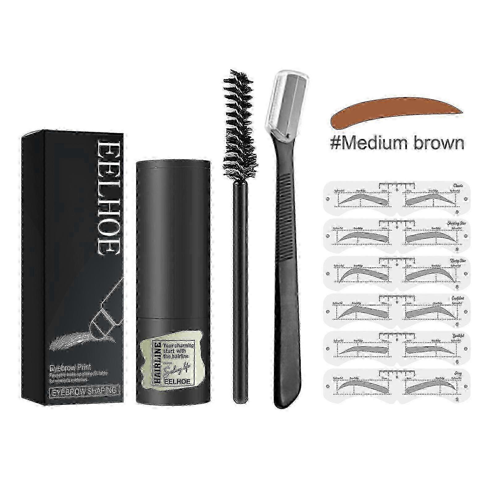 Eyebrow Stamp Shaping Kit Reusable Makeup Brow Portable Waterproof Cosmetic Set With Eyebrow Card Medium Brown