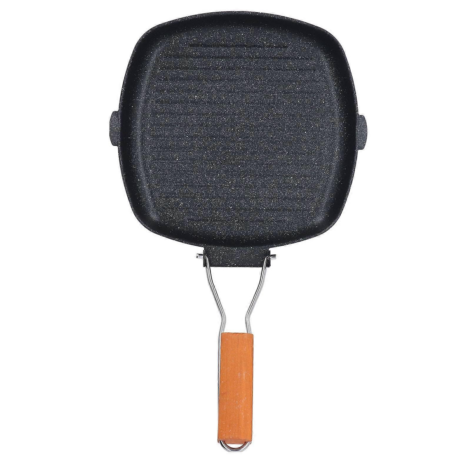Nonstick Grilling Pan for Stove Top Square Grill Pan Skillet Versatile Griddle with Wood Handle for